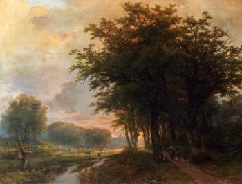 約翰 伯納德 格隆貝尅 A Wooded River Valley With Peasants On A Path 約翰 伯納德 格隆貝尅 A Wooded River Valley With Peasants On A Path